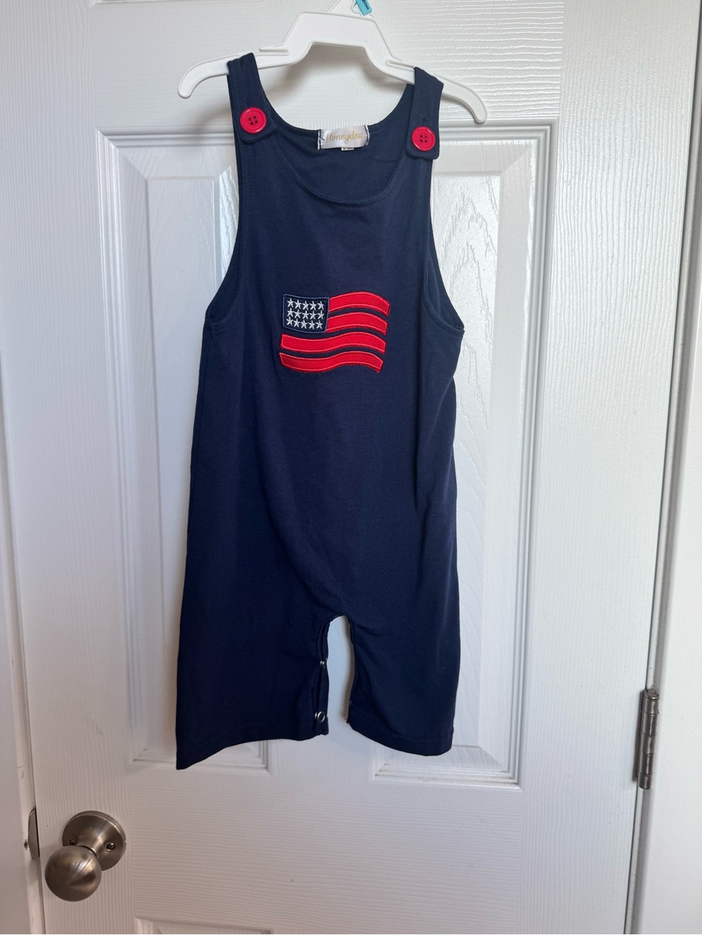 Honeydew USA Navy Sleeveless Toddler Romper with Red Button Accent